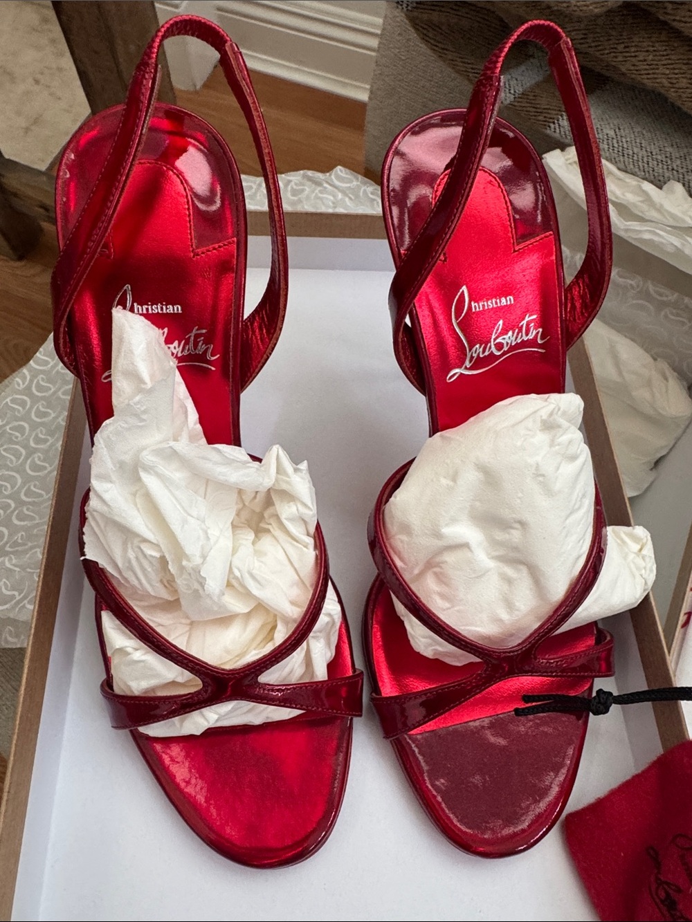 Christian Louboutin Metallic Red Slingback Heeled Sandals